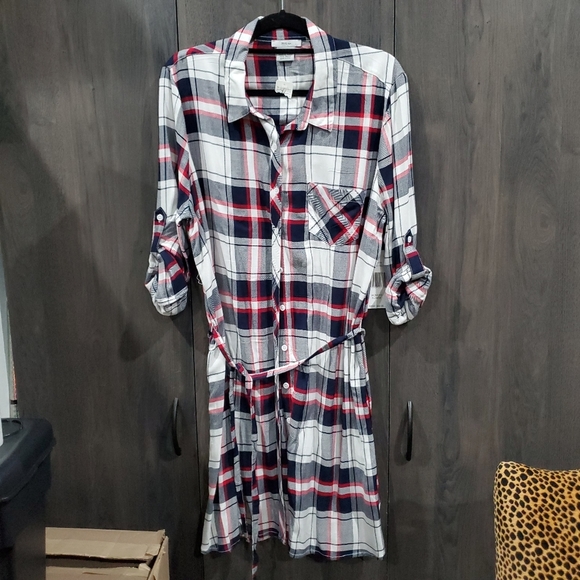 Tartan BLL NYC Shacket Shirt Dress Size XL NWT Red White Blue Plaid Holiday Wear - Picture 15 of 15